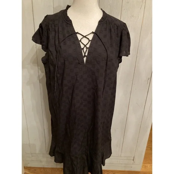 Loft Lace Up Flounce Swing Dress Black Size Lg Lightweight NEW 99$ - Picture 5 of 9